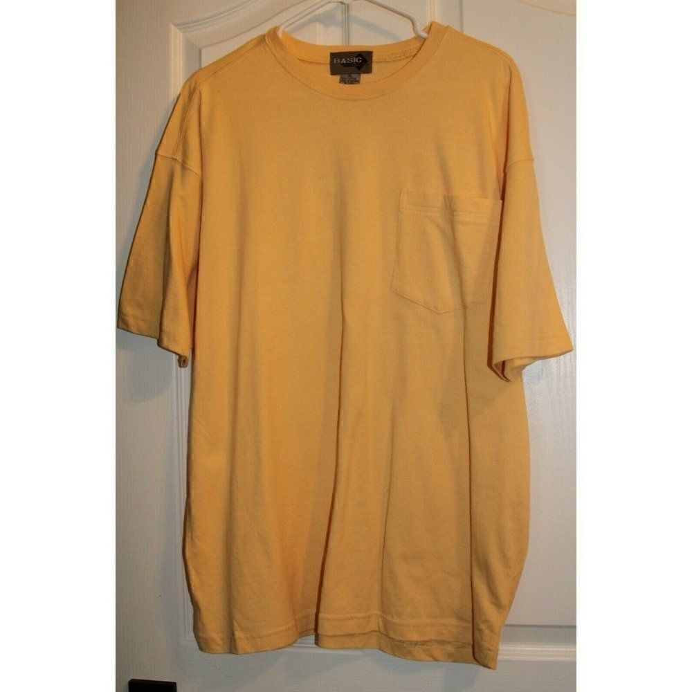 Basic Gear Pocket T-Shirt Yellow 100% Cotton Short Sleeves Men's XL NEW